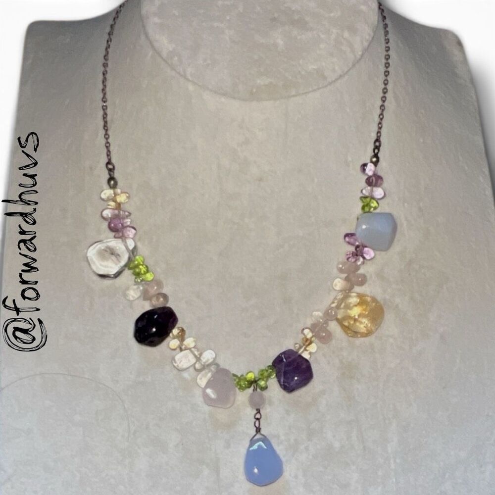 925 Sterling Silver Gemstone Necklace – Pastel Mix – Amethyst, Citrine, Quartz